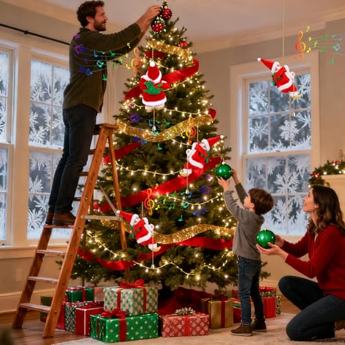 Père Noël musical électrique animé sur corde de Noël 3AA - 8