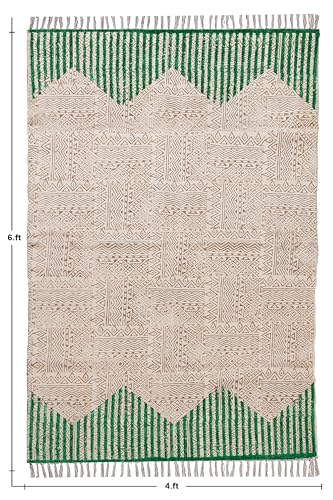 Tapis de 1,5 m en coton vert et beige facile à nettoyer pour intérieur