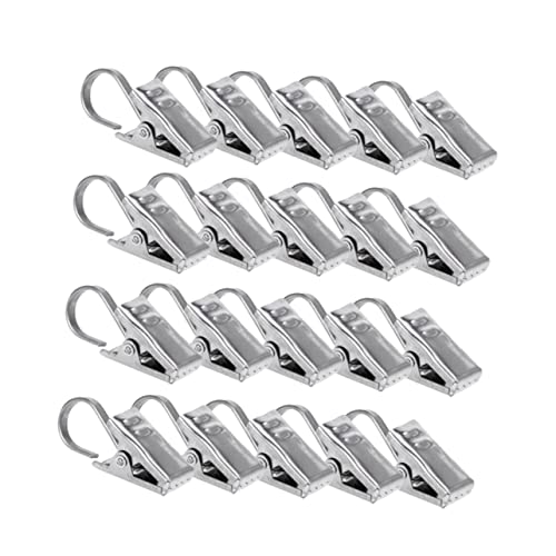Ciieeo 20PCS Satin Nickel Curtain Clips with Hook Rustproof Drapery Ring for Secure Hanging Curtain Rods for Home Office Clinics and Schools