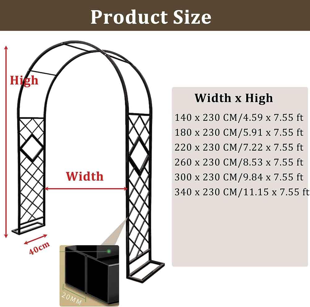 Krata ogrodowa – mocna metalowa pera do roślin pnących, róż i winorośli, dekoracja zewnętrzna, malowana proszkowo, szer. 180 x wys. 230 cm, łuk ogrodowy