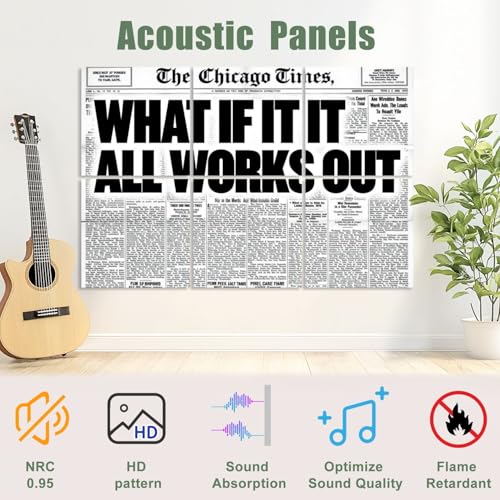 6 Pack Paneles Acústicos de Arte Absorbentes de Sonido Estilo Vintage Negro Blanco con Frases Retro para Aislamiento en Estudios de Grabación y Oficinas 72"x48" miniatura 3