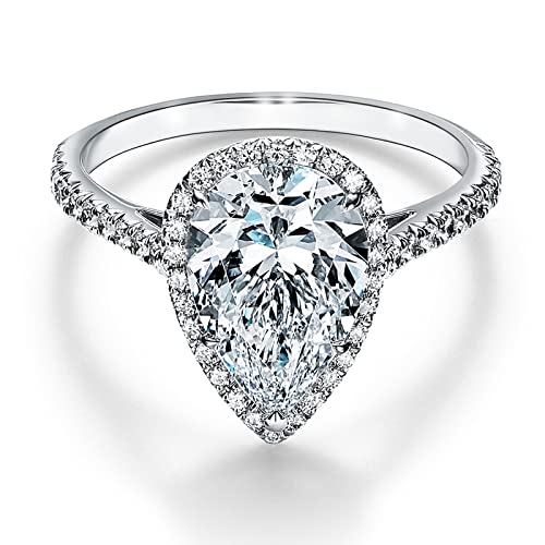 Moissanite Rings for Women 1 CT Pear Shaped Wedding Ring Engagement Rings for Women White Gold S925