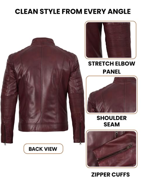 Image of Decrum Cafe Racer Leather Jacket for Men - Real Lambskin Motorcycle Style Mens Jacket with Zipper Closure