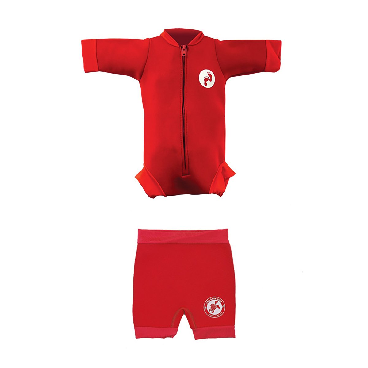 Two Bare Feet Baby Swim Kit - Newborn Wetsuit Swimsuit + Swim Nappy Shorts Set (Red, Wetsuit (XL) + Nappy Shorts (S)) — image 1