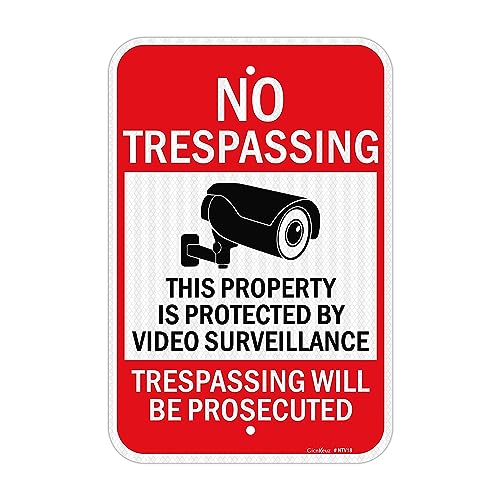 GicnKeuz Large Video Surveillance Signs, 18x12 Inches No Trespassing Sign Private Property Sign,Engineer Grade Reflective Aluminum, Fade Resistant,Indoor or Outdoor Use (1-Pack)