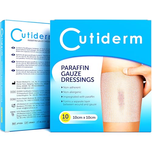 Cutiderm Apósito de gasa de parafina estéril 10x10 cm, paquete de 10