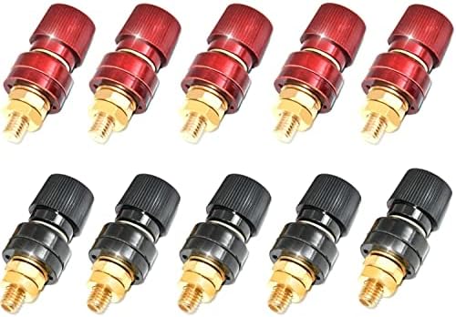 RUNCCI-YUN 10 Pcs 1/4" Copper Battery Terminal Stud, Battery Terminal Stud M6 Voltage Regulator Terminal Block Panel Mount Audio Speaker Terminal Binding Post (Red and Black)