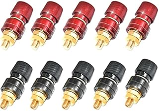RUNCCI-YUN 10 Pcs 1/4" Copper Battery Terminal Stud, Battery Terminal Stud M6 Voltage Regulator Terminal Block Panel Mount Audio Speaker Terminal Binding Post (Red and Black)