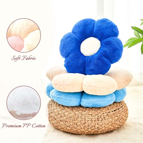 Image of Kcvvcr Beige Flower Pillow, Cute Decorative Flower Shaped Throw Pillow with Faux Rabbit Fur, 14.9 inch Soft Daisy Plush Floor Cushion Aesthetic Room Decor for Bed Sofa Couch
