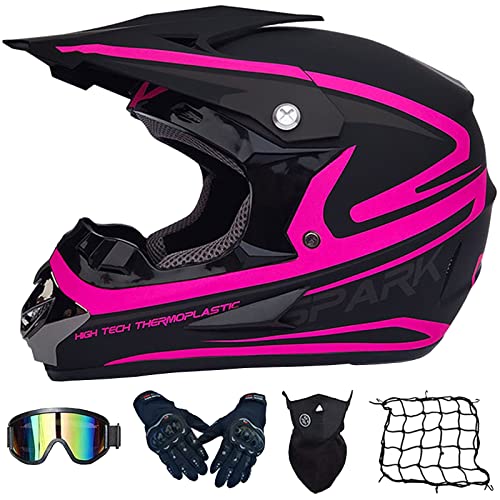 Casco Motocross Bambino Set, Casco da Cross, Casco Integrale da MTB Adulti E Bambini, Caschi Bicicletta Downhill MX Enduro con Occhiali Guanti Mask Rete Del Casco (S-XL, 52-59CM)
