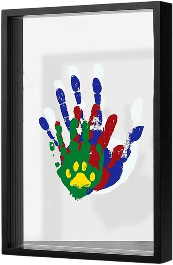 DIY Photo Frame Kit for Family Handprints with Four Layer Construction and Wooden Frame for Display (black)
