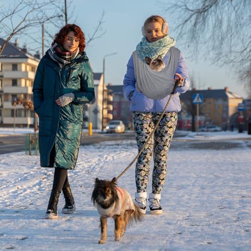 Trendecor Hundetragetasche, Hundetragetuch für Kleine Hunde Verstellbarem Riemen Hundetasche Tragetuch Hund Bis 9kg für Hunde und Katzen Spaziergänge Aktivitäten im Freien (Grau)