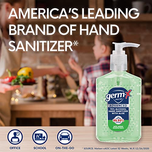 Image of Germ-X Advanced Hand Sanitizer with Aloe and Vitamin E, 8 Fl Oz (Pack of 6), Less Drying Moisturizing Gel, No Rinse Formula, Pump Bottle