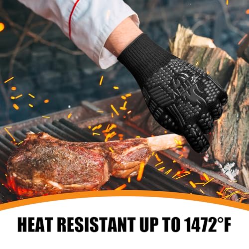 Image of BBQ Gloves, Oven Gloves, 1472F Extreme Heat Resistant Barbecue Gloves, Silicone Non-Slip Oven Mitts, Kitchen for Cooking, Grilling, and Baking