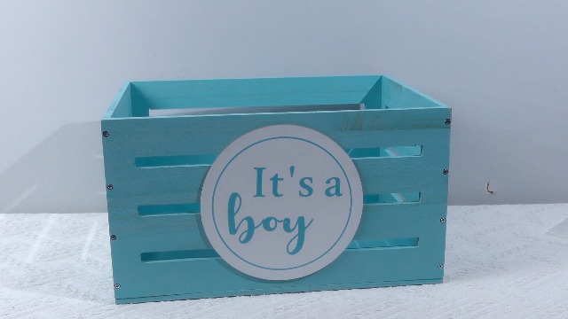 Wooden Baby Shower Crate Closet - Storage Basket With Hanging Rack In Sky Blue