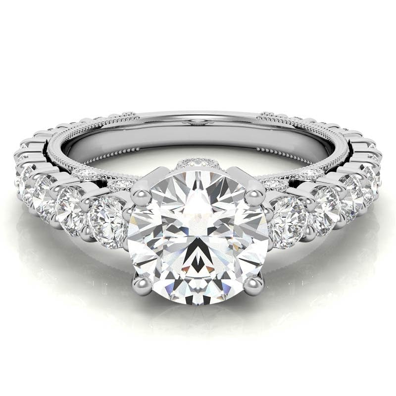 2.25 ctw Round Accented Solitaire Engagement Ring - 10k Solid White
