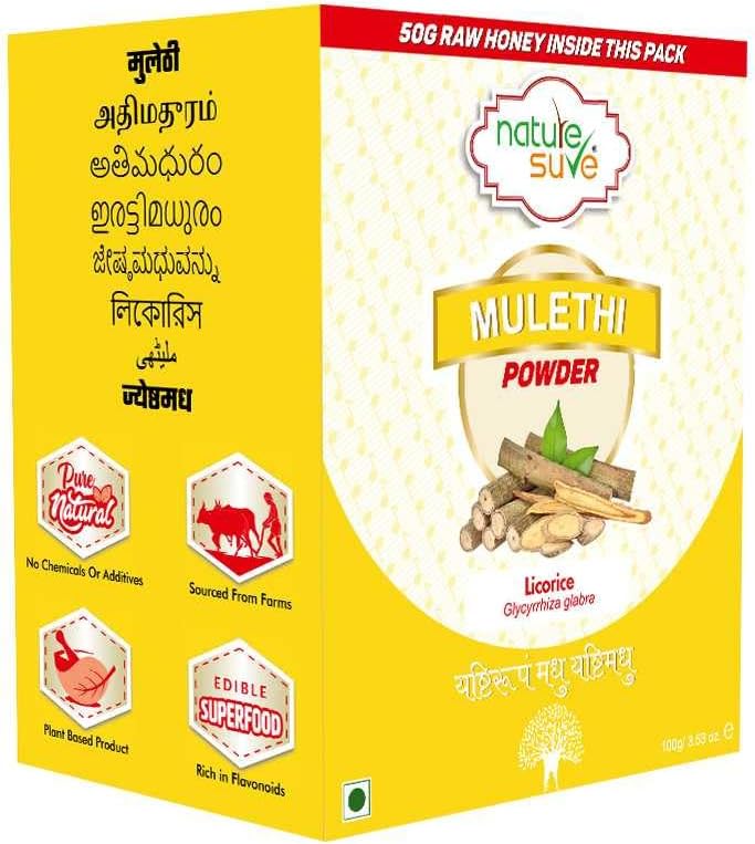 Nature Sure Mulethi Powder 100g with Raw Honey 50g, Yashtimadhu Powder for Face, Hair, Skin, Weight - Pack of 1