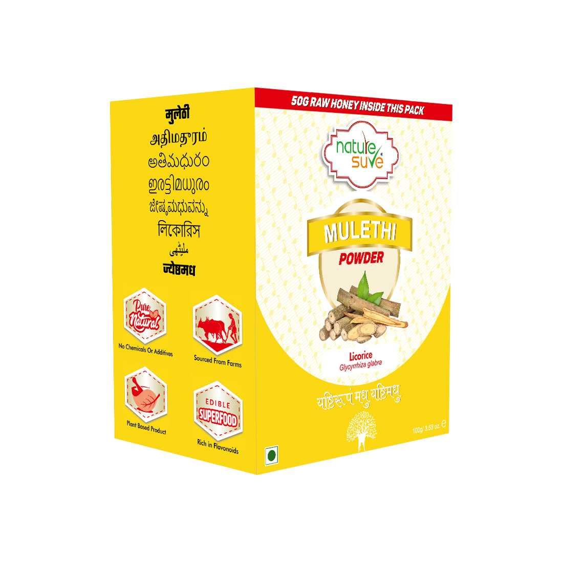 Nature Sure Mulethi Powder 100g with Raw Honey 50g, Yashtimadhu Powder for Face, Hair, Skin, Weight - Pack of 1
