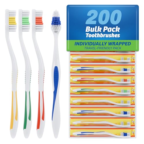 FactorDuty 200 Pack Toothbrush Standard Classic Medium Soft Toothbrush Bulk Individually Wrapped
