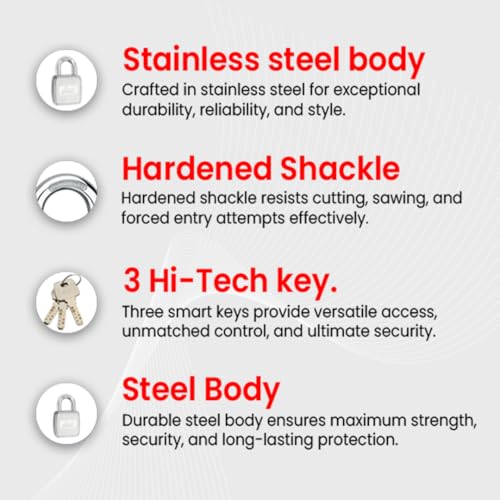 Image of Link Hi-Tech 70mm Padlocks 5Pcs-Set | Stainless Steel Body | Hardened Shackle | 3 Silver Keys with Hi-Tech Nickle & Keychain | Made in India| 3Keys for Each Padlock