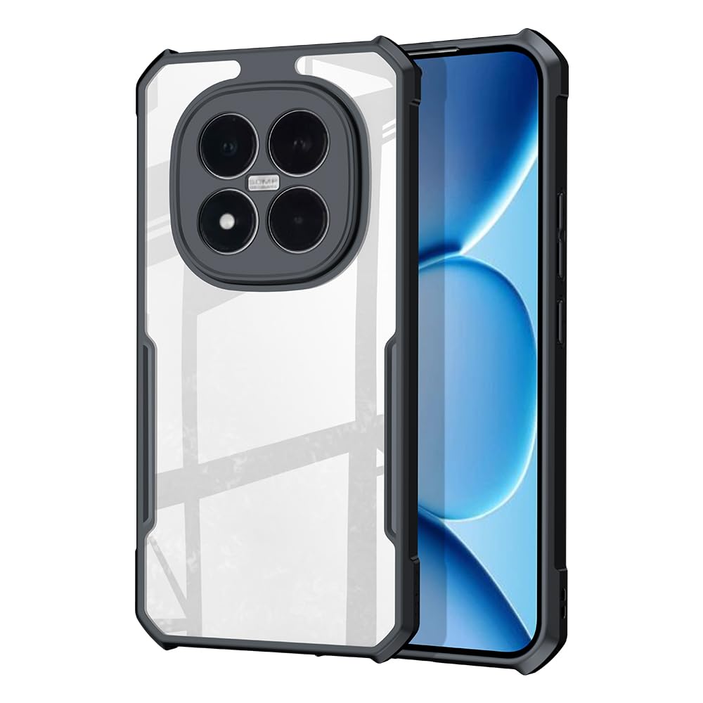 Phone Case for Xiaomi Redmi Note 15 Pro+ 5G with Four Corners Airbag Technology,Translucent TPU Military-Grade Protection Cover with Black Side，Slim Non-Slip Grip/Anti-Fingerprints/Anti-Fall/Clear