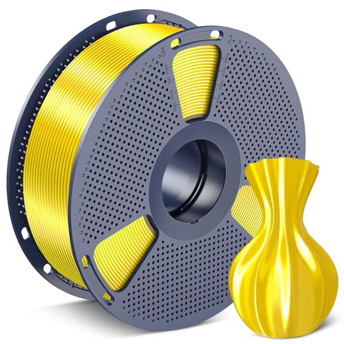 SUNLU Silk PLA Filament 1.75mm, Neatly Wound Shiny PLA 3D Printer Filament, Dimensional Accuracy +/- 0.02mm, Fit Most 3D Printers,Good Vacuum Packaging, 1kg Spool(2.2lbs), Silky Yellow