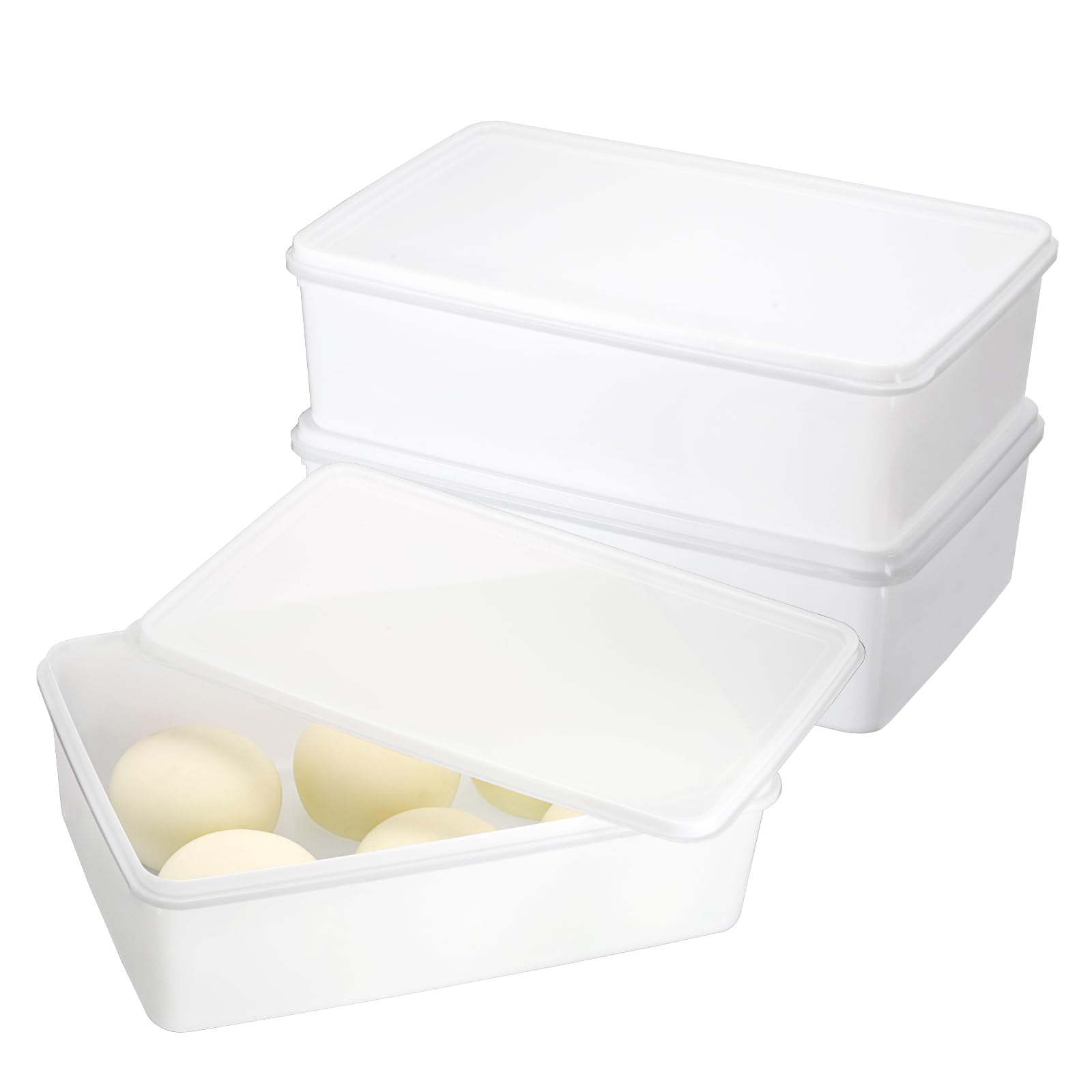 BSTKEY Paquete de 3 cajas de plástico a prueba de masa de pizza con tapa, contenedor de almacenamiento rectangular para masa de pan blanco, caja de almacenamiento de alimentos, organizador de postres