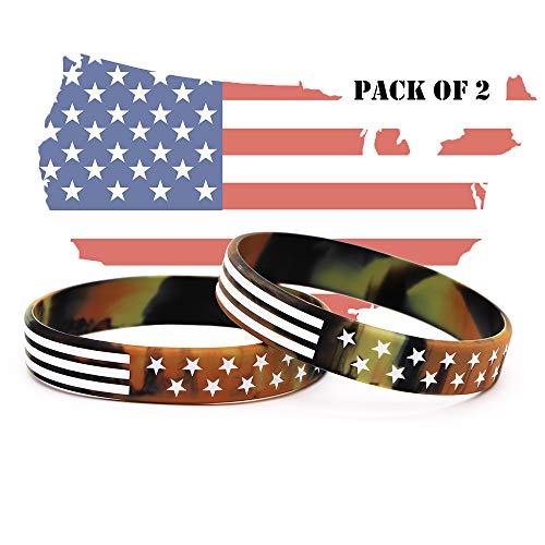 Avec Joie Usa Rubber Wristbands Silicone Bracelet With American Flag In Black And Army Green