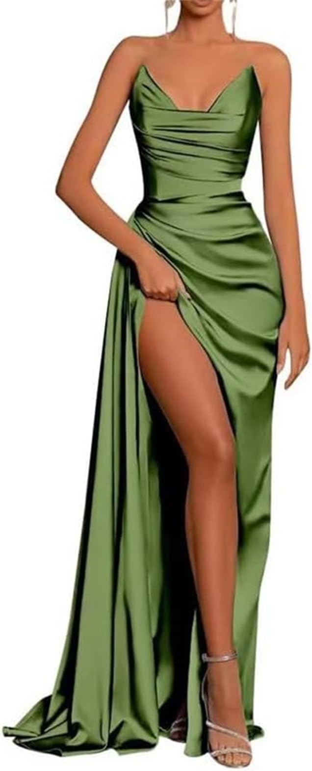Wedding Guest Gown Mermaid Cold Shoulder Strapless Sleeveless Long Prom Dress for Women YIAX128 Olive UK6