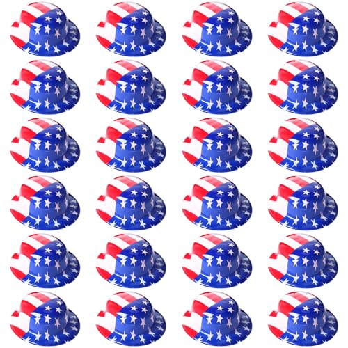Image of Shyyween American Flag Plastic Hats Patriotic 4th of July USA Party Accessories Red White and Blue Hats for Independence Day