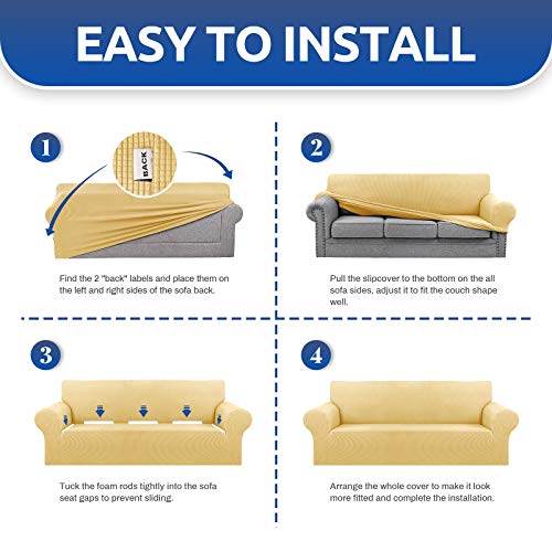 KEKUOU Stretch Oversized Sofa Slipcover 1 Piece Couch Sofa Cover (94"-110") Furniture Protector 4 Seater Sofa with Elastic Bottom for Kids,Pet.Jacquard Checked Pattern Fabric(X Large,Champagne)