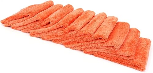 Korean Plush Premium - Toallas de microfibra sin bordes (16 x 16 pulgadas), paquete de 10 unidades (naranja)