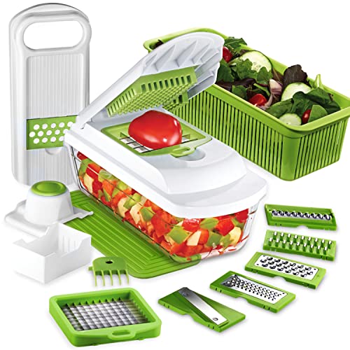 TAVIALO Gourmet Mandoline de cuisine, coupe-légumes en cubes, bâtonnets, tranches, lamelles et quartiers, y compris mandoline râpe à concombre, râpe pour légumes, rabot de cuisine Cover