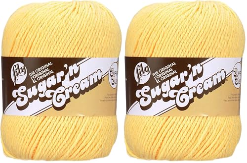 Image of Lily Sugar 'N Cream Super Size Solid Yarn, 4oz, Gauge 4 Medium, 100% Cotton - Yellow - Machine Wash & Dry (Pack of 2)