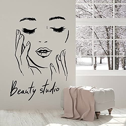 QIANGTOU Weibliches Gesicht Kosmetik Wandtattoo Make-up Beauty Studio Vinyl Wandaufkleber Dekoration Zubehör Für Wohnzimmer Schlafzimmer 73x103cm