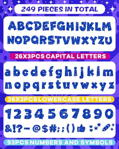Image of 249 Pcs Glitter Bulletin Board Letters, Numbers and Punctuation 4 Inch | Cut Out Letters for Bulletin Board Decorations, Poster Board Letters Alphabet Cutouts for Classroom Wall Decor (Blue)