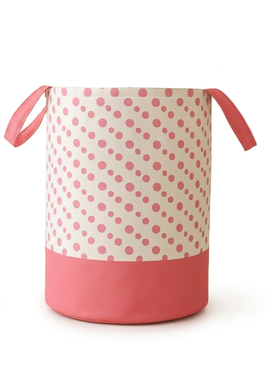 Laundry Storage Bag with Handles | Foldable Clothes Organizer Basket | Large Capacity Fabric Laundry Hamper for Clothes Storage, Bedroom, Bathroom & Travel | Pink and White-image-39