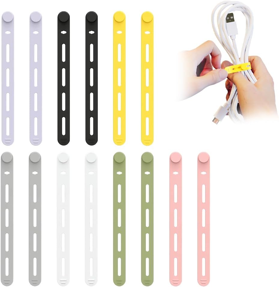 Data Cable Organizer, 2026 Upgrade Silicone Headphone Organizers, Silicone Cable Ties Reusable Cable Management Organizers Multipurpose Elastic Cord Organizer for Bundling and Fastening Cables