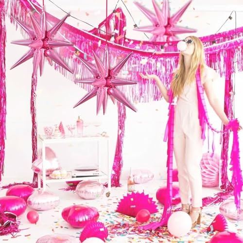 Image of TONIFUL 4 Pcs Explosion Star Balloons Light Pink Foil Balloon Party Decor | 22 Inch Large Mylar Star Balloon for Girls Women Birthday Wedding Bridal Shower Baby Shower Anniversary Photo Booth Supplies