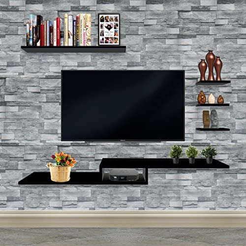 Rack Suspenso Para Quartos E Salas Com 4 Nichos/Prateleiras Preto AaZ House