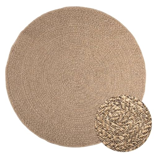 Tonture Alfombra redonda, aspecto de yute, 160 cm, resistente a los rayos UV, material PP, para interior y exterior, terraza, balcón, sala de estar, dormitorio, comedor, decoración de suelo resistente