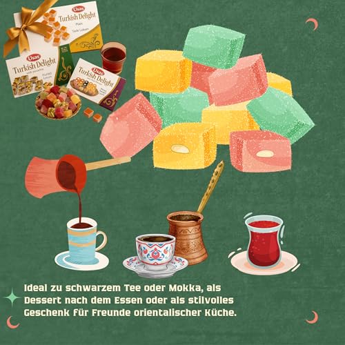 Premium-Qualität Turkish Delight, Pistazien Lokum – 350g – Ohne Palmöl & Glukosesirup –Türkische Süssigkeiten, Traditionelle Süßigkeit aus der Türkei (1 Stück, Pistazien Delight)