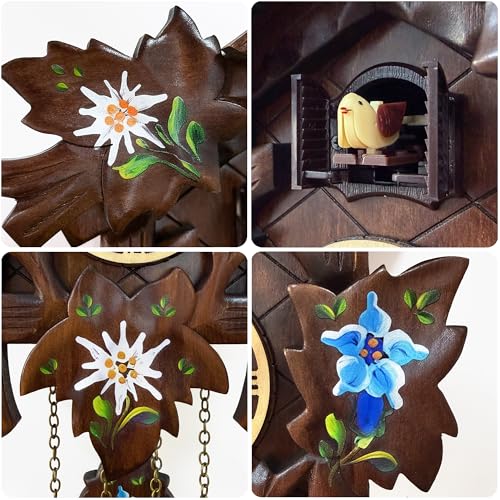 Handcrafted Edelweiss Cuckoo Clock, Black Forest Style, Quartz - Image 3