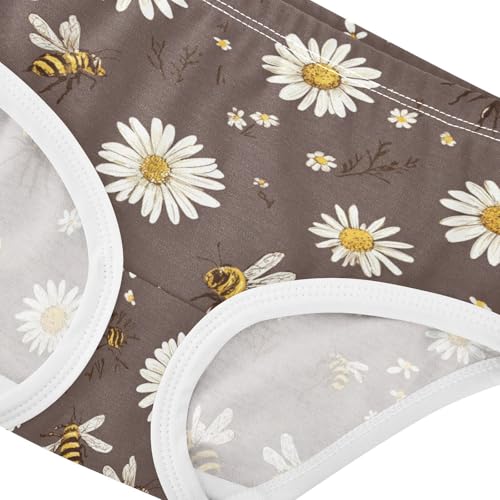 Wusikd Bees Daisies Brown Girls' Underwear Cotton White Flowers Girls Briefs Soft Toddler Underwear 2T4