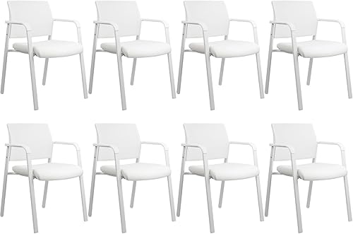 Miniatura 19 de CLATINA Sillas apilables con respaldo de malla, silla de oficina de tela tapizada, fram de metal resistente y soporte lumbar ergonómico