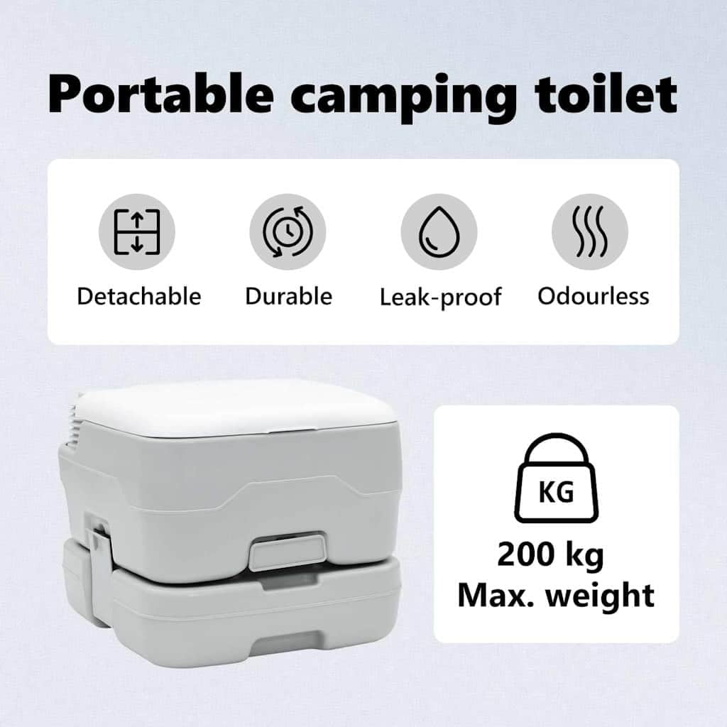 vidaXL Camping-Toilette Grau und Weiß 41,5 x 36,5 x 30 cm Polyethylen | Leicht zu transportieren für Outdoor-Aktivitäten, Perfekt für begrenzte Platzverhältnisse,