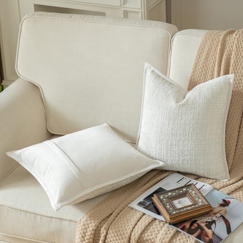Housse de coussin chenille 55x55 cm blanc crème Yaertun par 2