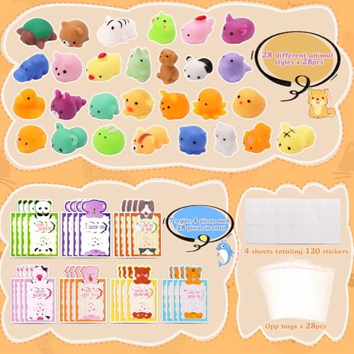 Qudoustar 28 Pack Valentines Day Cards for Kids School with Cute Animal Mochi, Stress Relief Fidget Toys with Valentines Day Cards fo Kids Classroom Exchange Gifts School Party Favors by Qudoustar - Used condition - Image 5