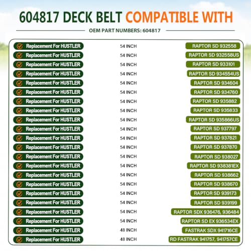 Image of 604817 Deck Belt 5 /8 inchx143.75 inch for Hustler Aramid Cord | Fits Hustler Raptor SD SDX EX 54 inch decks, replaces 791335 932558 933101 934604 934760 935833 935882 937797 937870