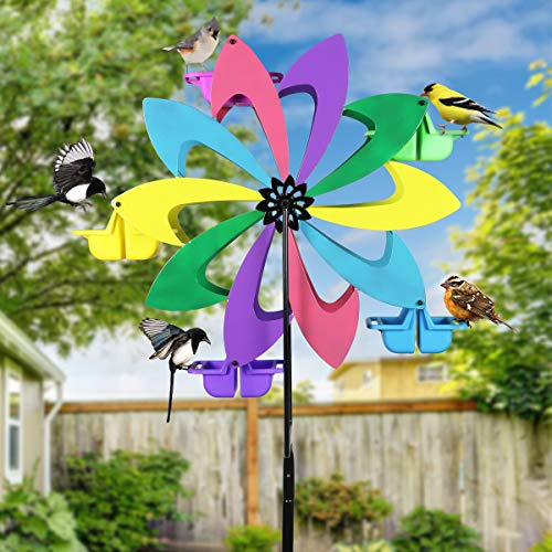 Exhart Spinning Ferris Wheel Bird Feeder Moves w/Weight of up to 12 Birds – 8 feet Tall Giant Metal Bird Feeder w/Multicolor Metal Finish and Feeding Baskets, Bird Feeder Spinner 24in L x 95in H - Thumbnail 3